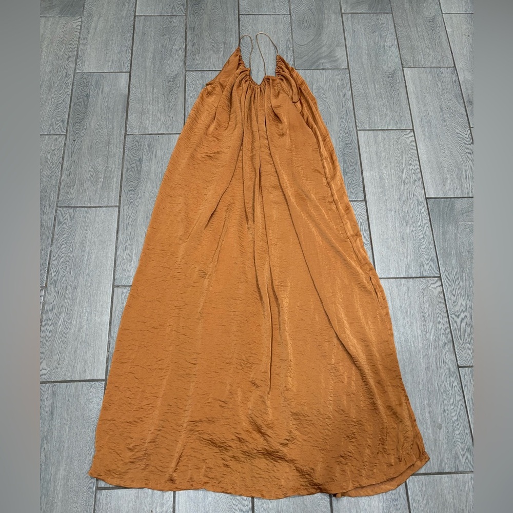 Revolve Knot Sisters String Halter Maxi Dress with Slits Size Small Color Bronze - Picture 2 of 7